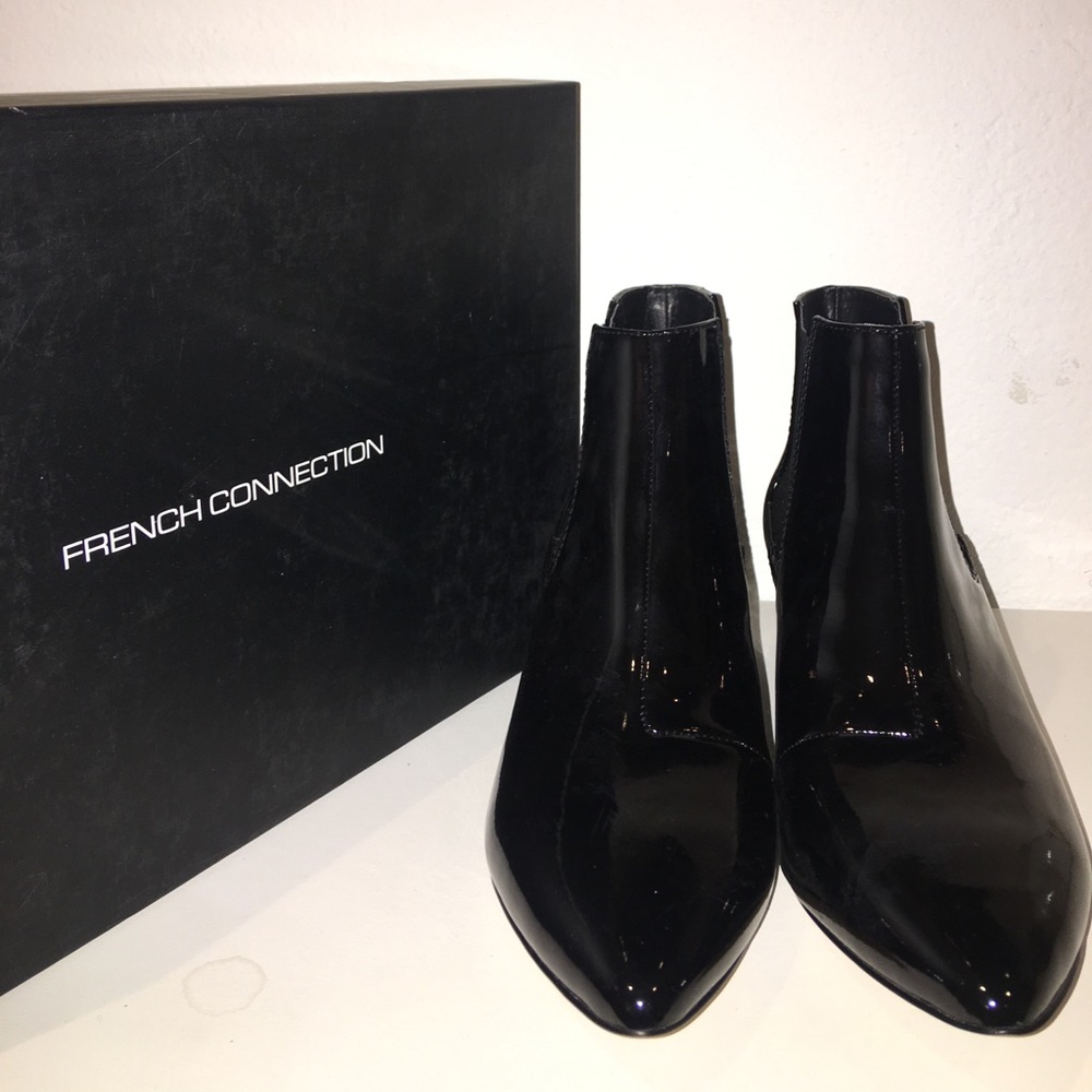 French Connection “Ronan” Patent Leather Booties